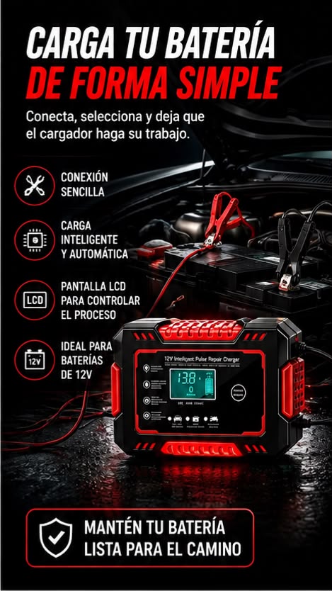 VOLTIX® Battery Pro 12V – Cargador y Reparador Inteligente de Baterías