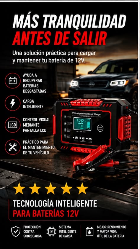 VOLTIX® Battery Pro 12V – Cargador y Reparador Inteligente de Baterías